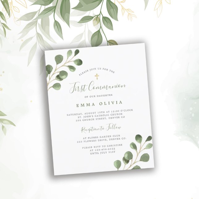 Budget eucalyptus First Holy Communion Invitation (Creator Uploaded)