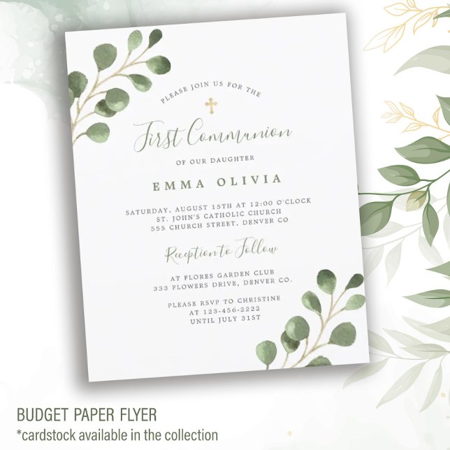 Budget eucalyptus First Holy Communion Invitation Flyer (Creator Uploaded)