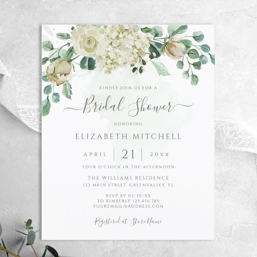 Budget Eucalyptus Floral Bridal Shower Invitation