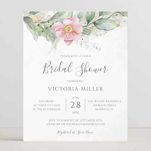 Budget Eucalyptus Floral Bridal Shower Invitation
