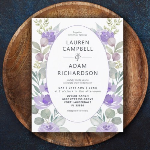 Budget Eucalyptus Floral Purple Wedding Invitation