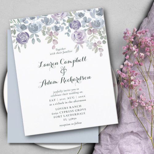 Budget Eucalyptus  Floral Purple Wedding Invite