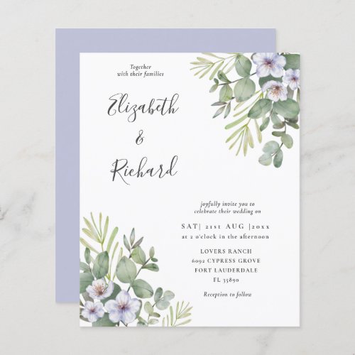 Budget Eucalyptus  Floral Wedding Invitation