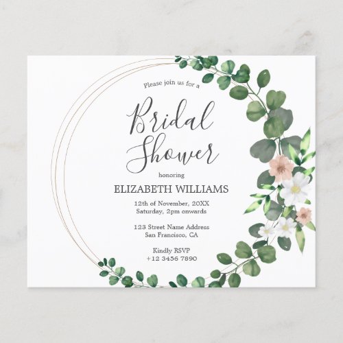 BUDGET Eucalyptus Floral Wreath Bridal Shower Flyer