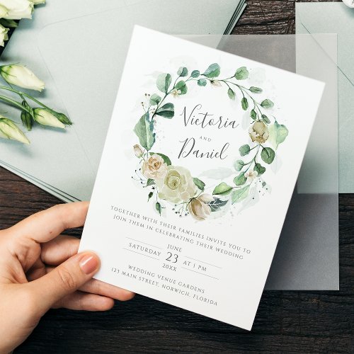 Budget Eucalyptus Floral Wreath Wedding Invitation