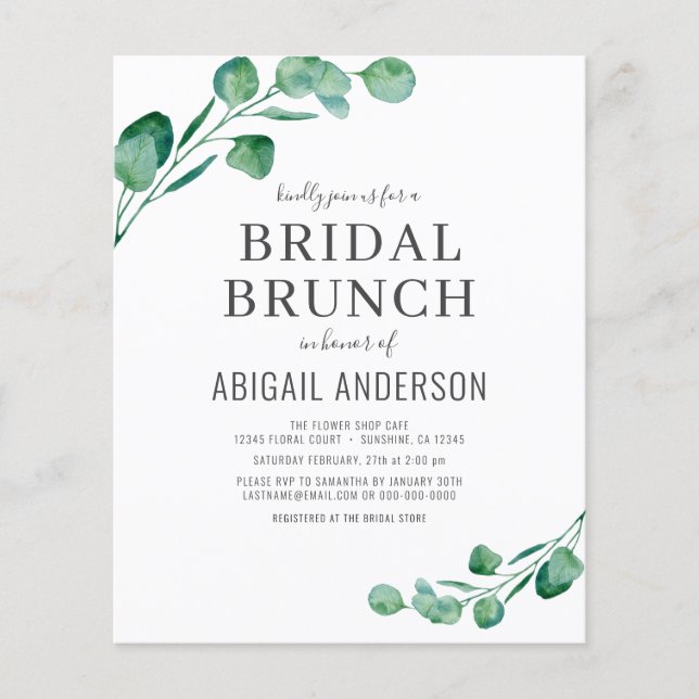 Budget Eucalyptus Foliage Bridal Brunch Invitation Flyer (Front)