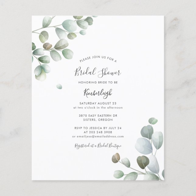 Budget Eucalyptus Foliage Bridal Shower Invitation (Front)