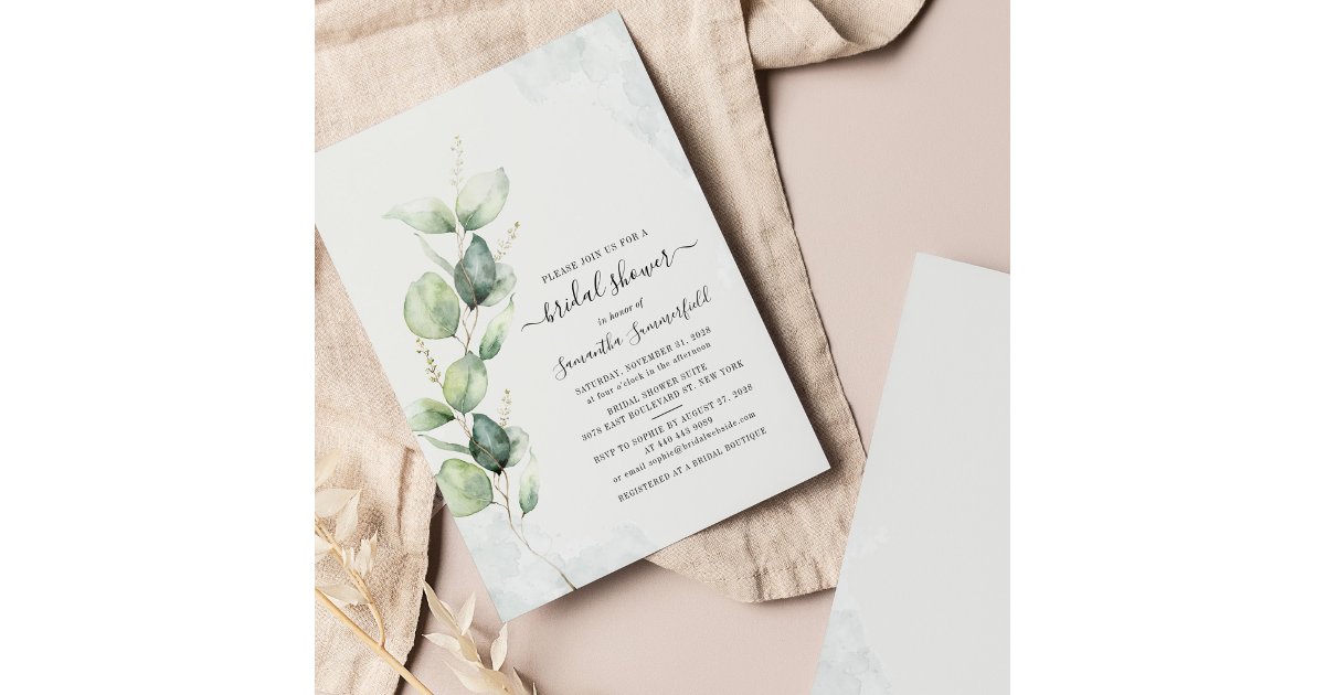 Budget Eucalyptus Foliage Bridal Shower Invitation | Zazzle