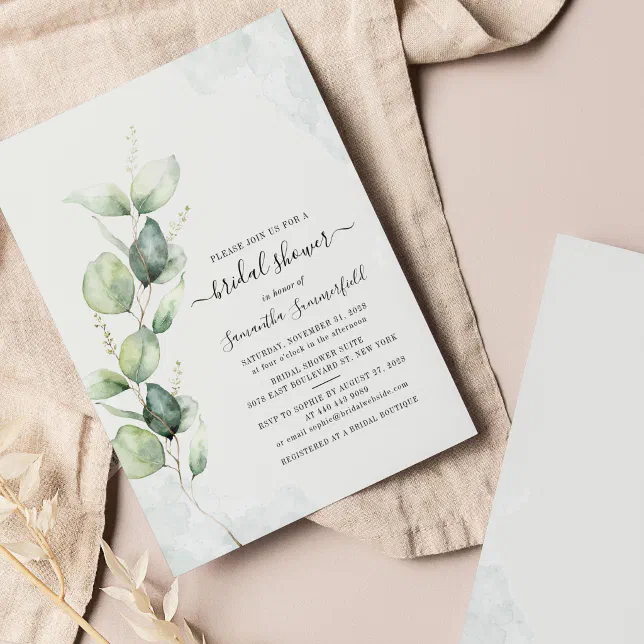 Budget Eucalyptus Foliage Bridal Shower Invitation | Zazzle