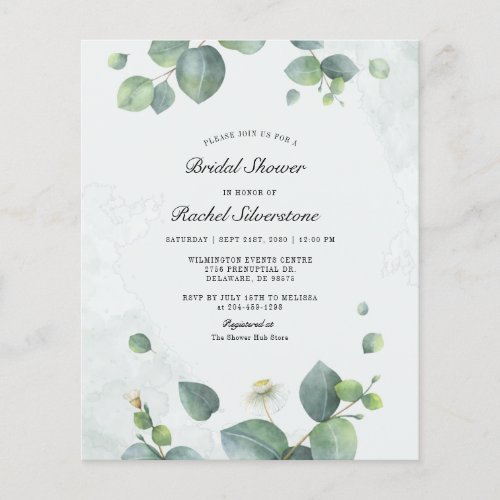 Budget Eucalyptus Foliage Bridal Shower Invitation Flyer