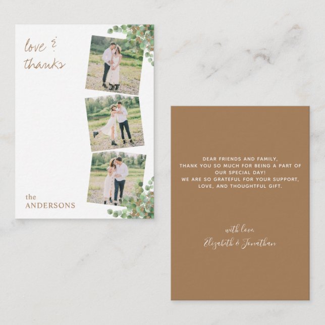 Budget Eucalyptus Foliage Photo Wedding Thank You Note Card (Front/Back)