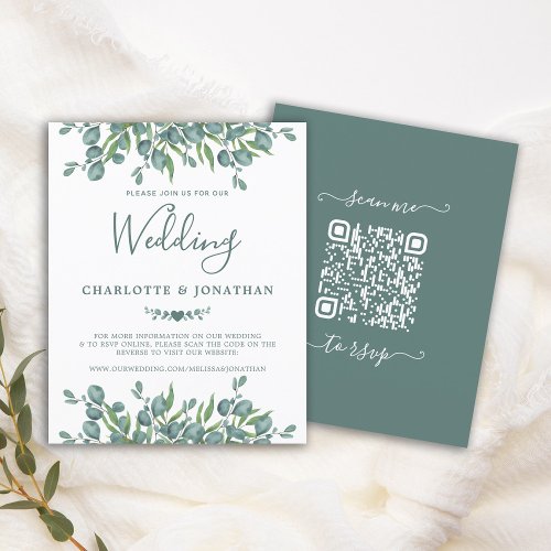 Budget Eucalyptus Foliage QR Code Wedding Invite