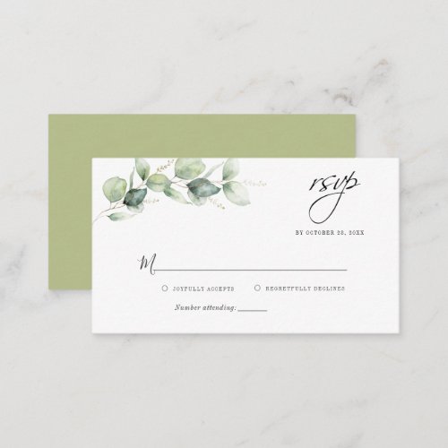 Budget Eucalyptus Foliage Script Wedding RSVP Card