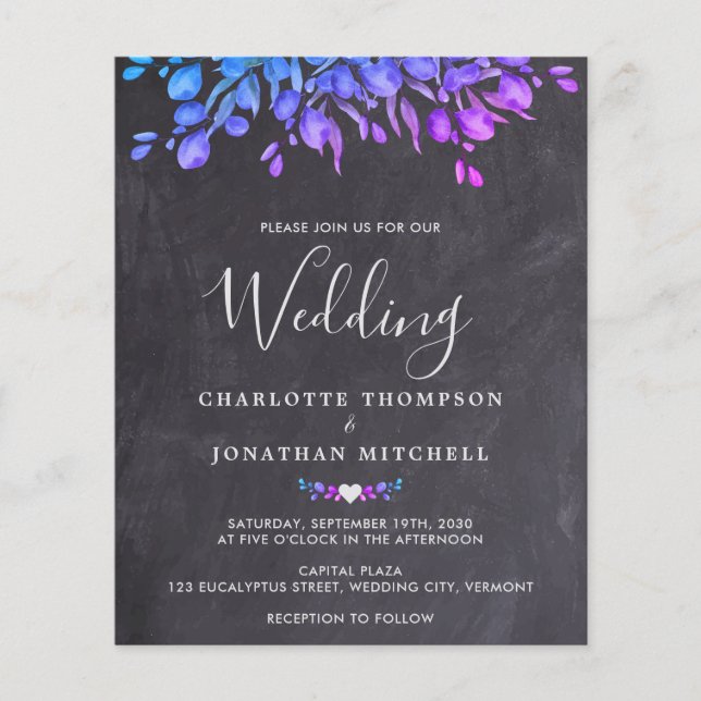 Budget Eucalyptus Foliage Slate Wedding Invitation (Front)