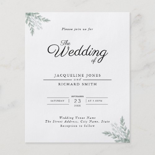 Budget Eucalyptus Foliage Wedding Invitation Flyer