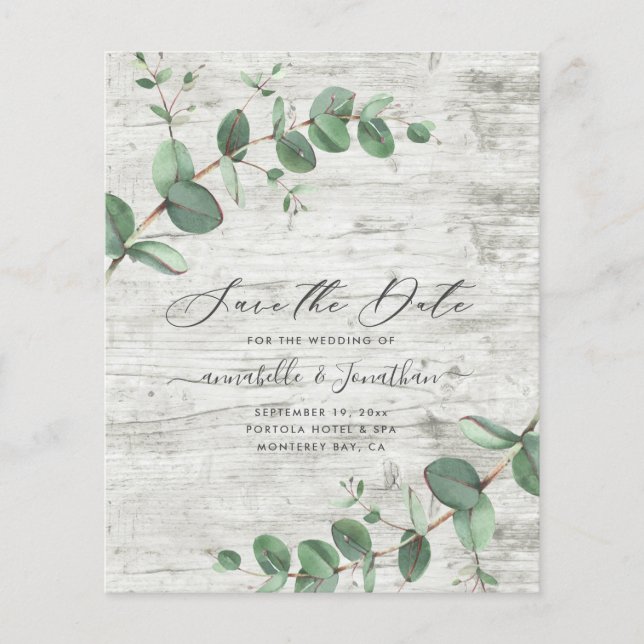 budget eucalyptus foliage white wood Save The Date (Front)