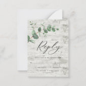 budget eucalyptus foliage white wood wedding RSVP  Note Card (Back)