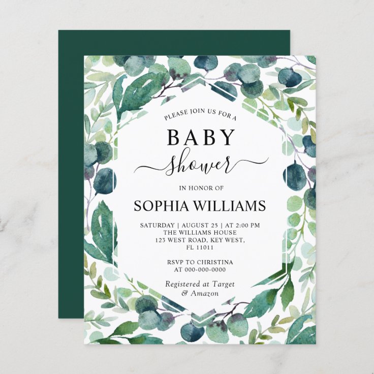 Budget Eucalyptus Frame Baby Shower Invitation | Zazzle