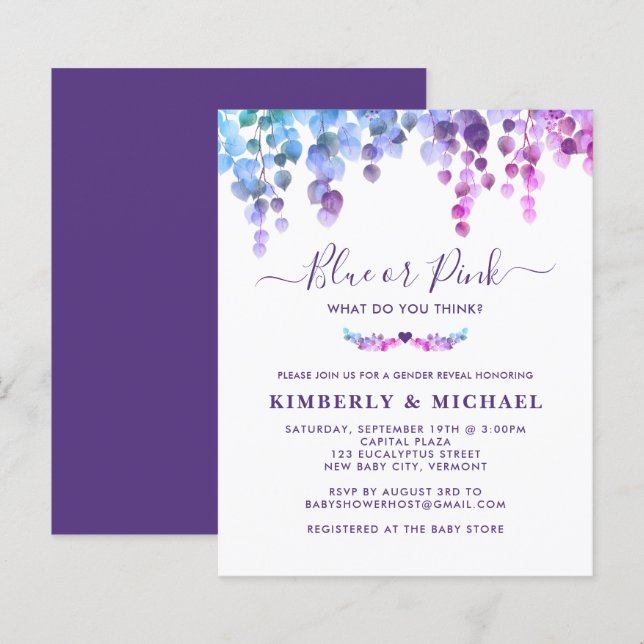 Budget Eucalyptus Gender Reveal Purple Blue Pink  (Front/Back)