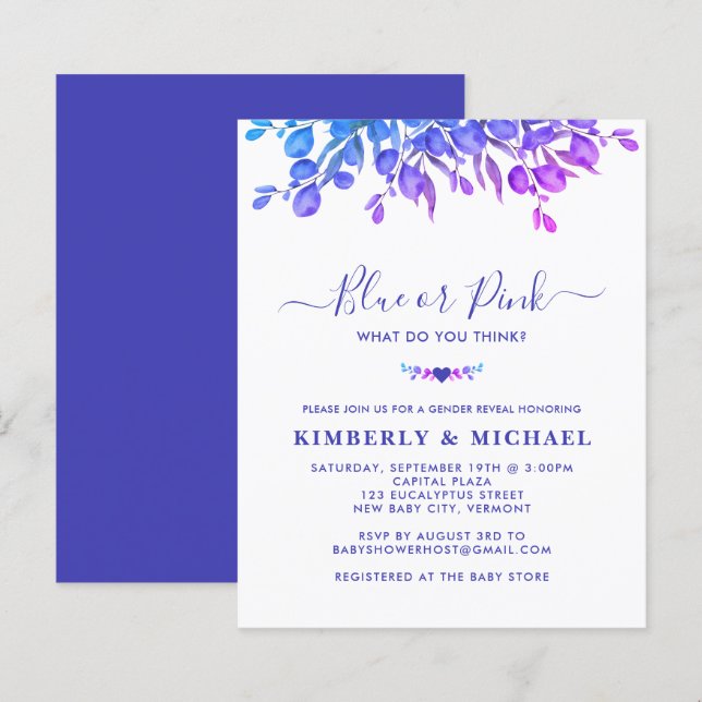 Budget Eucalyptus Gender Reveal Purple Blue Pink (Front/Back)