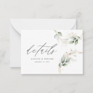 budget eucalyptus geometric wedding details RSVP Note Card