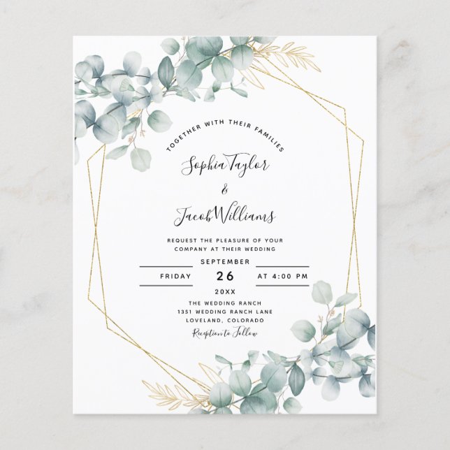 Budget Eucalyptus Geometric Wedding Invitation (Front)