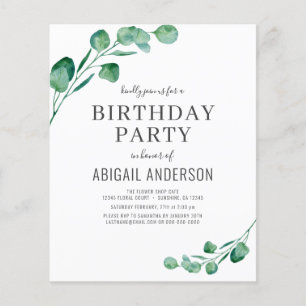 Budget Eucalyptus Girly Birthday Party Invitation Flyer
