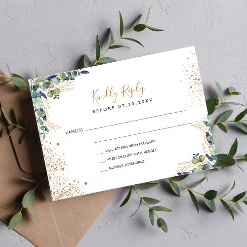 Budget eucalyptus glitter wedding RSVP card