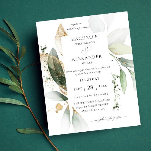 Budget Eucalyptus Glow Gold Greenery 2 Wedding Flyer