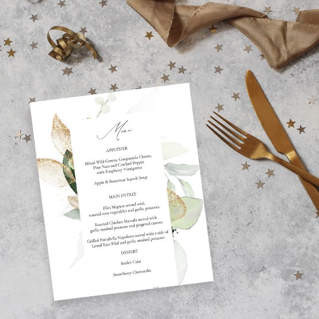 Budget Eucalyptus Glow Gold Greenery Menu Flyer (Creator Uploaded)