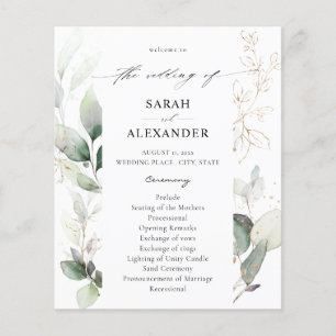 Budget Eucalyptus Glow Gold Wedding Ceremony Flyer