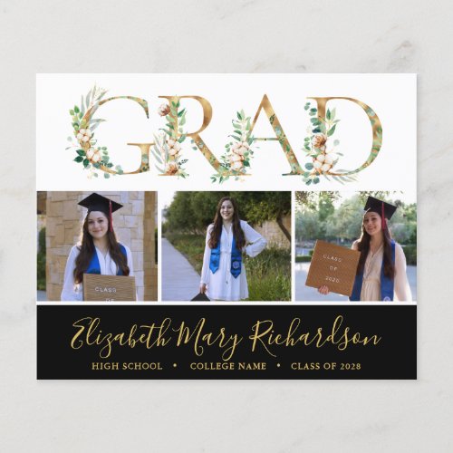 BUDGET Eucalyptus Gold 4 Photo Grad Invitation