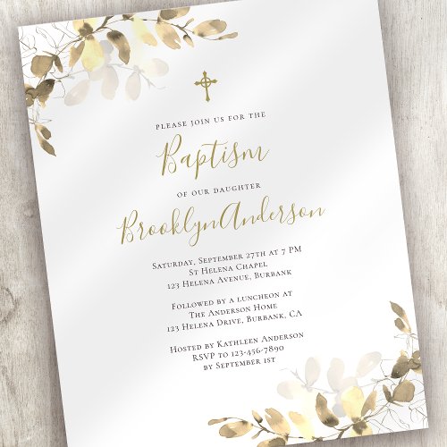 Budget Eucalyptus Gold Baptism Invitation