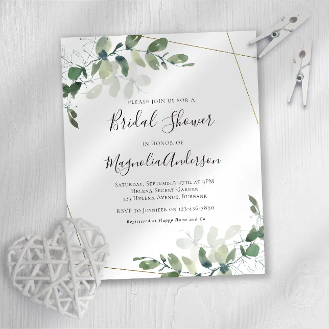 Budget Eucalyptus Gold Bridal Shower Invitation | Zazzle