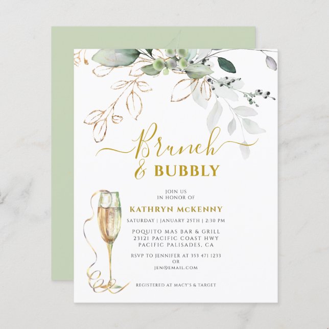 Budget Eucalyptus Gold Calligraphy Bridal Shower (Front/Back)