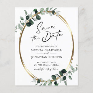 Budget Eucalyptus Gold Calligraphy Save the Date