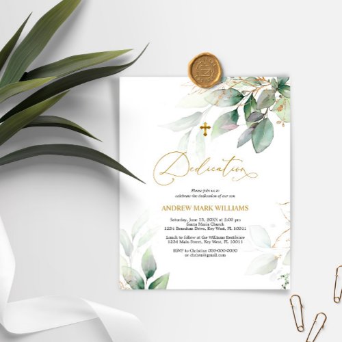 Budget Eucalyptus  Gold Dedication Invitation