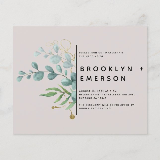 BUDGET Eucalyptus Gold Foil Modern Wedding (Front)