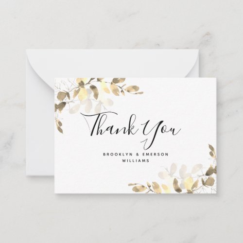 BUDGET Eucalyptus Gold Foliage Wedding Thank You Note Card