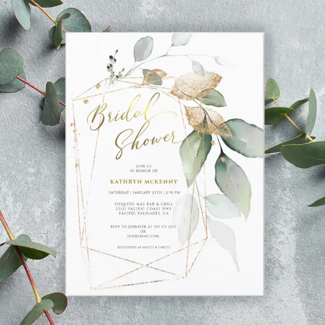 Budget Eucalyptus Gold Greenery Bridal Shower Zazzle 2220