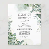 BUDGET Wedding Invitation, Red Gold Eucalyptus, Zazzle