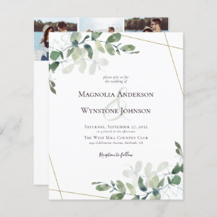 Budget Eucalyptus Gold Photo Wedding Invitation