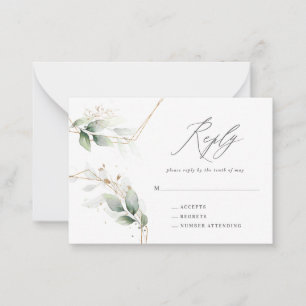 budget eucalyptus gold wedding reply RSVP Note Card