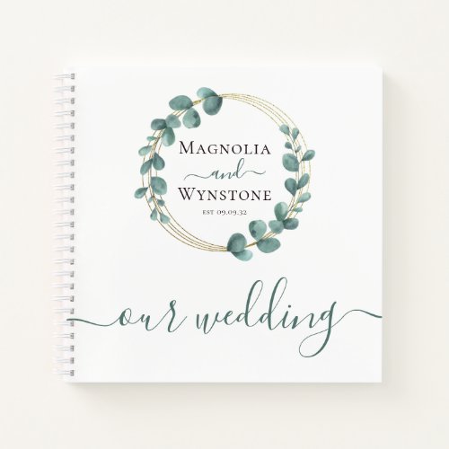 BUDGET Eucalyptus Gold Wreath Wedding Guestbook Notebook