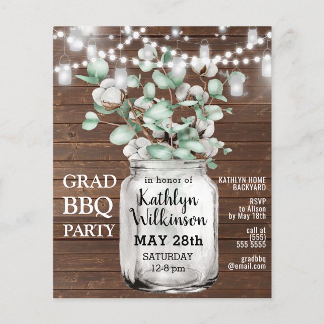 BUDGET Eucalyptus Graduation BBQ Party Invitation (Front)