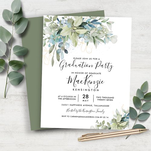 Budget Eucalyptus Graduation Party Invitation