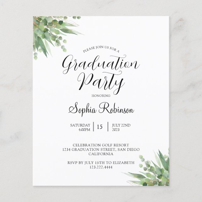 Budget Eucalyptus Graduation Party Invitation (Front)