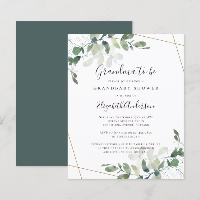Budget Eucalyptus Grandma to Be Baby Shower Invite (Front/Back)