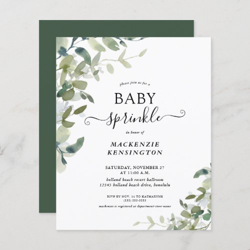 Budget Eucalyptus Green Baby Sprinkle Invitation