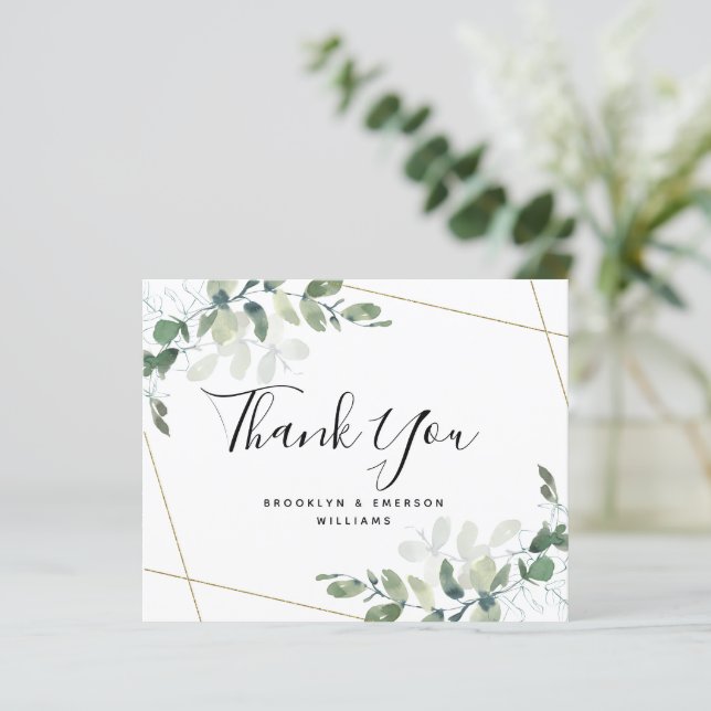 BUDGET Eucalyptus Green Foliage Wedding Thank You  (Standing Front)